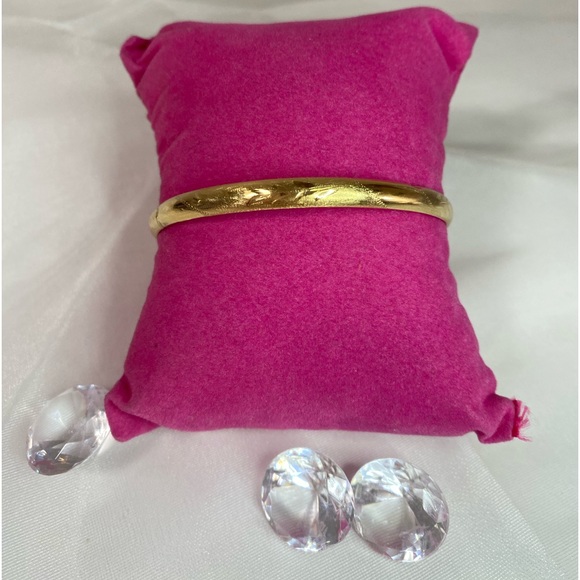14K YELLOW GOLD vintage etched bangle bracelet REAL GOLD - Picture 4 of 17